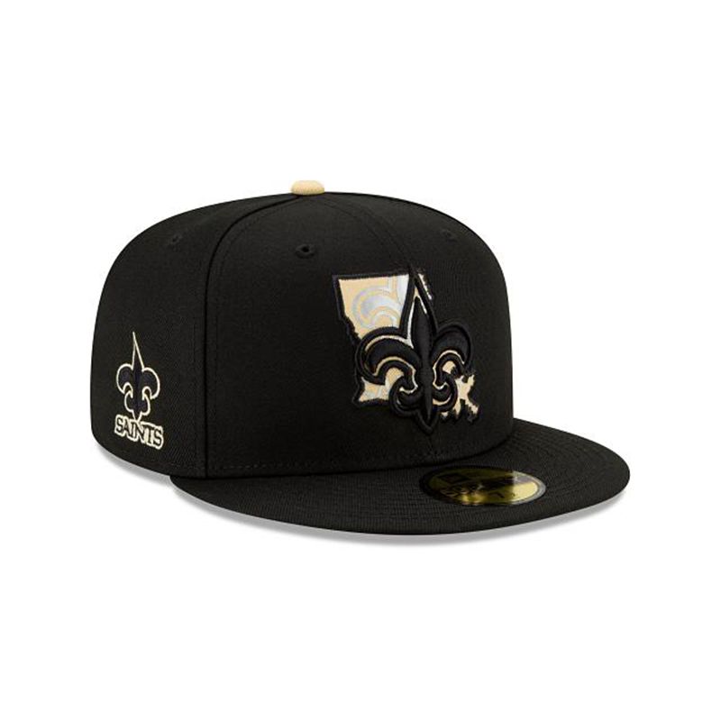 NFL New Orleans Saints State Logo Reflect 59Fifty Fitted (VYK6316) - Black New Era Caps